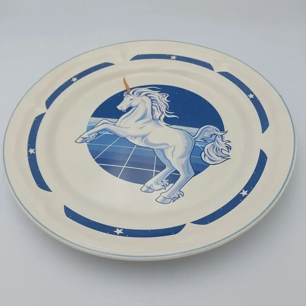 Tienshan Stoneware Blue Unicorn Fantasy Dinner Plate‎ 10.5